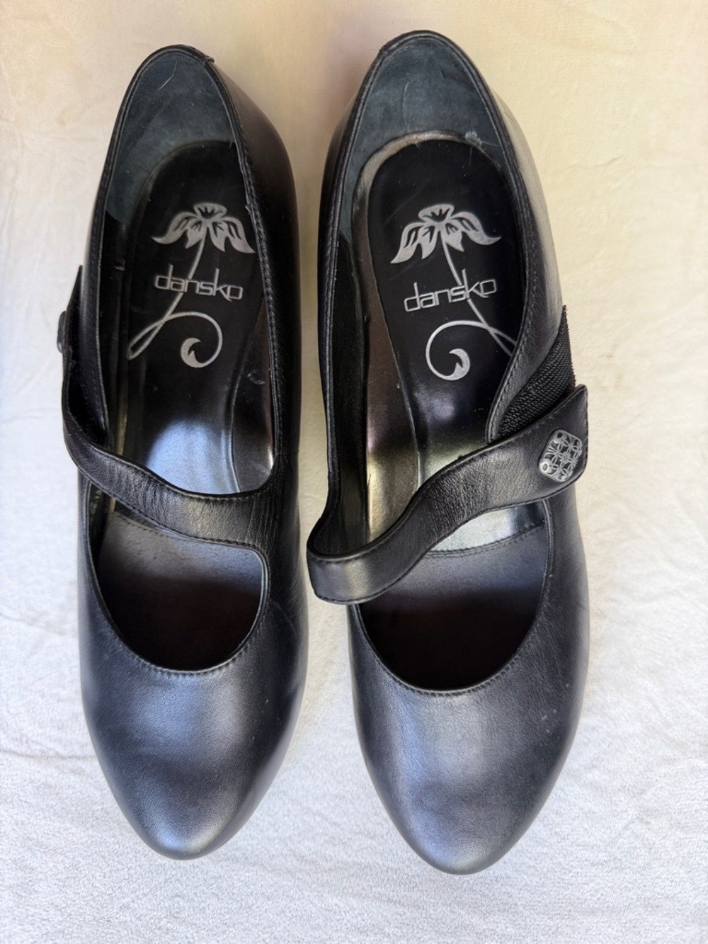 Dansko Black Leather Mary Jane Heels with Strap